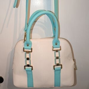 Charming Charlie White and Aqua Satchel